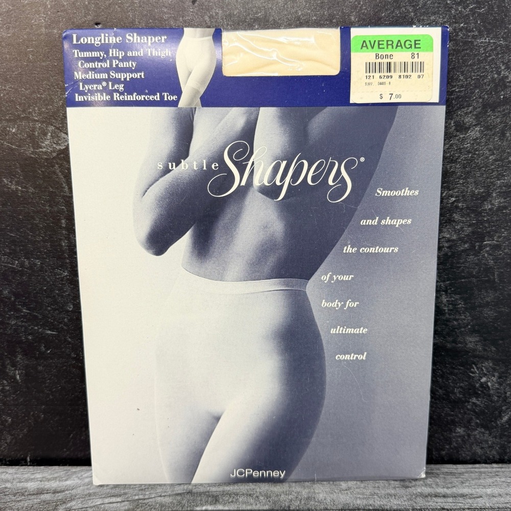 Vintage JC Penney Subtle Shapers Longline Pantyhose Bone Average NOS 1990s